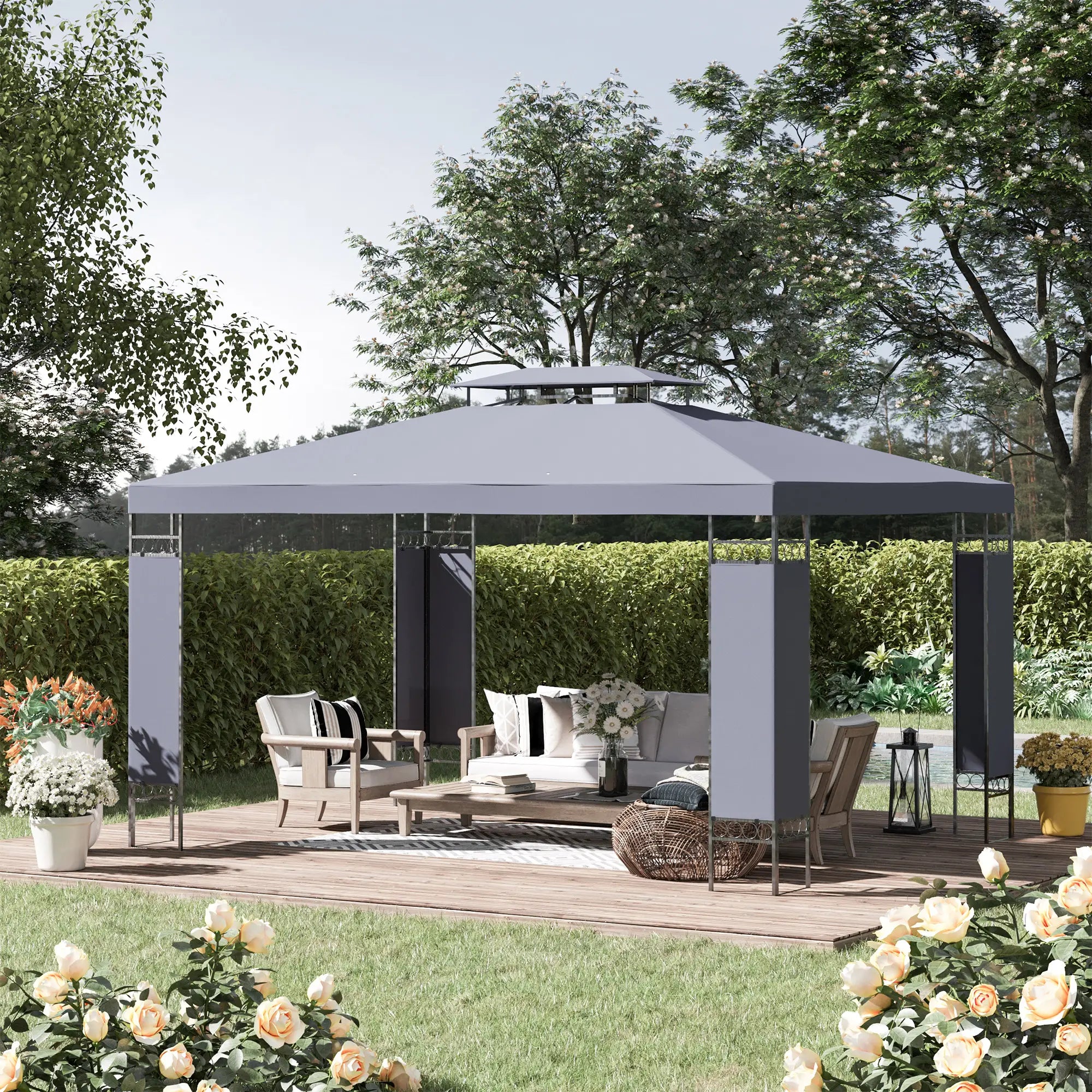 10' x 13' Grey Outdoor Gazebo, Double Roof Patio Canopy Shelter, Grey Gazebos at Gallery Canada