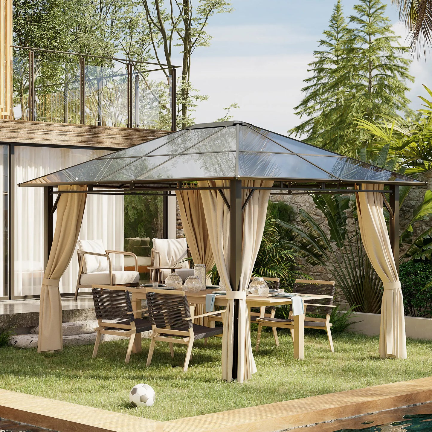 10' x 12' Outdoor Gazebo, Polycarbonate Roof, Removable Curtains Gazebos at Gallery Canada