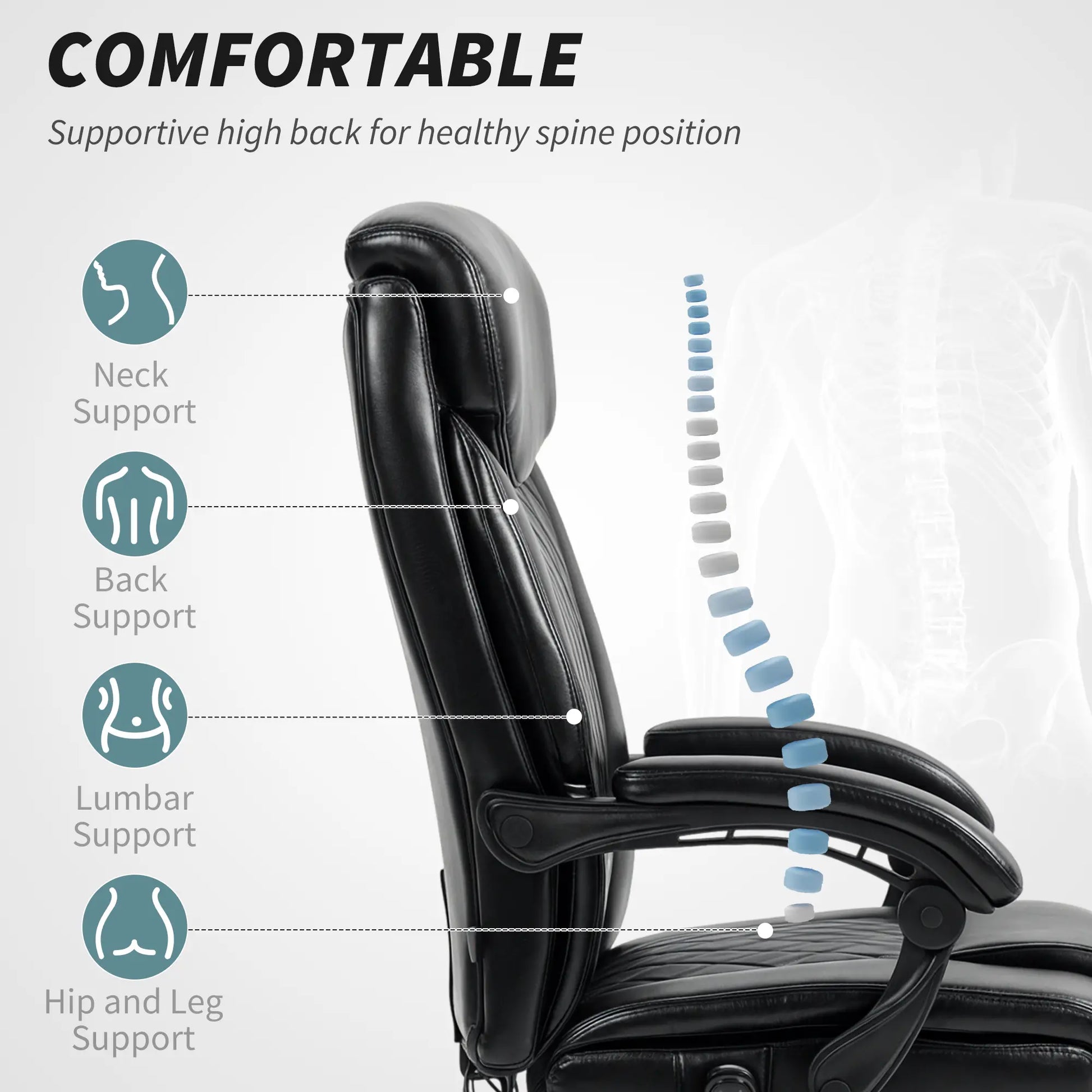 6 Point Massage Office Chair with Remote, Ergonomic Reclining Computer Desk Chair with Footrest, Side Pocket, Black Massage Chairs at Gallery Canada