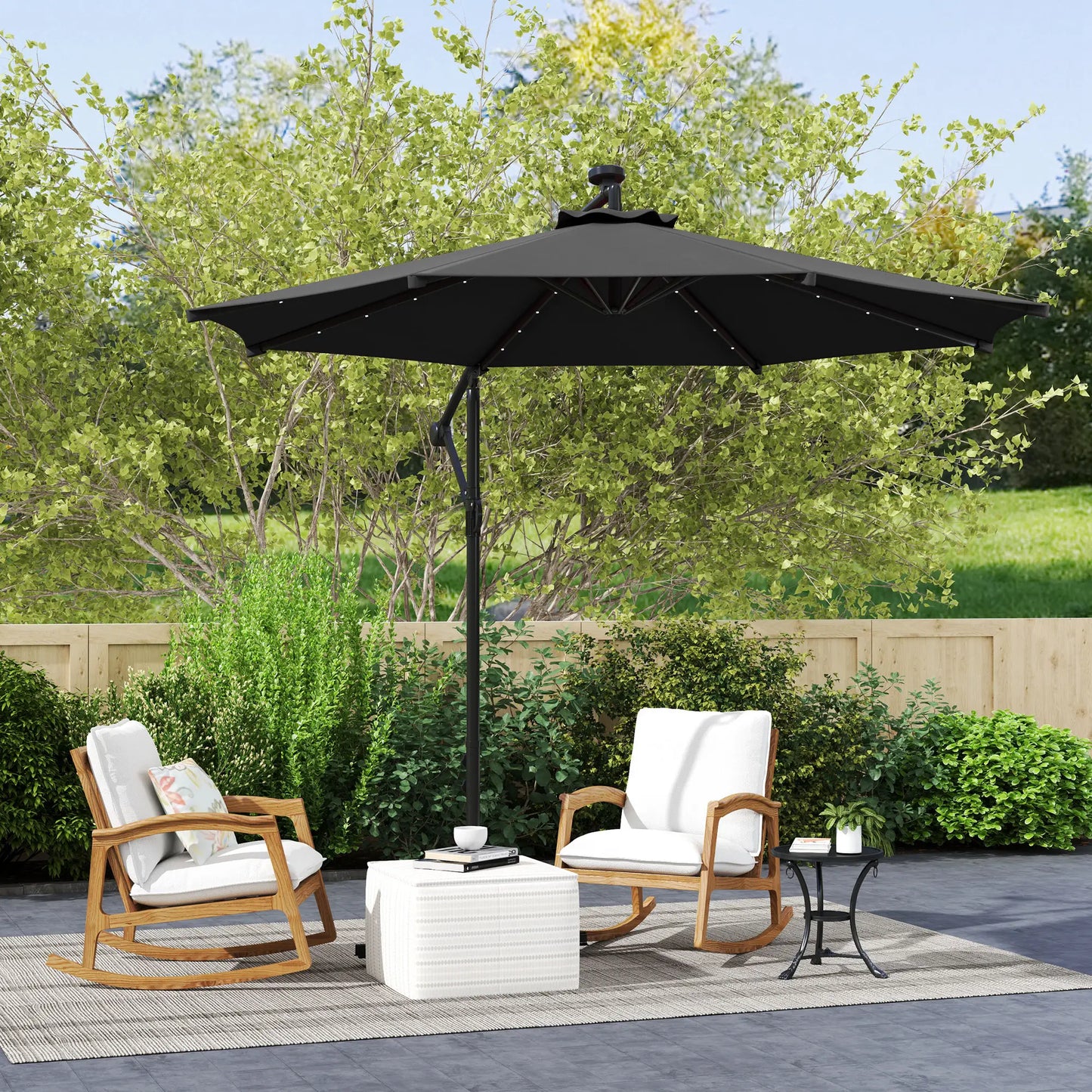 10ft Banana Umbrella, Solar Lights, Adjustable Angle, Patio Backyard, Black Offset Cantilever Umbrellas at Gallery Canada