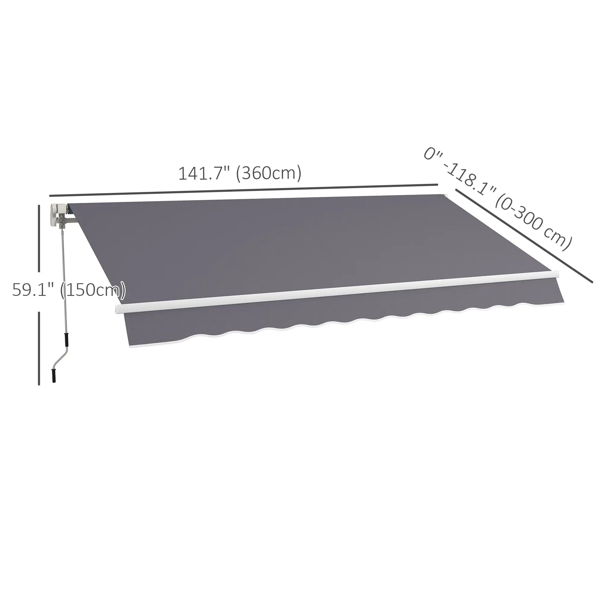12' x 10' Manual Retractable Awning, Adjustable Sunshade Shelter, Dark Grey Patio Awnings at Gallery Canada