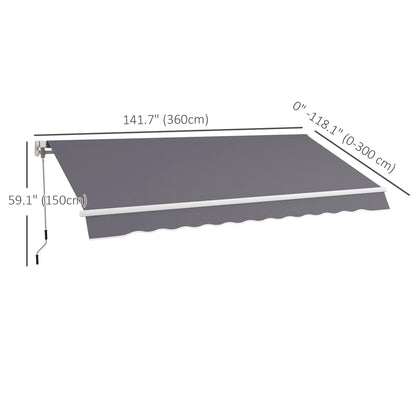 12' x 10' Manual Retractable Awning, Adjustable Sunshade Shelter, Dark Grey Patio Awnings at Gallery Canada