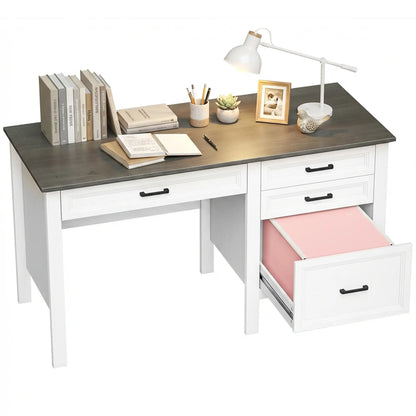 54" Farmhouse Executive Desk, Computer Desk With Drawers, White Computer Desks at Gallery Canada