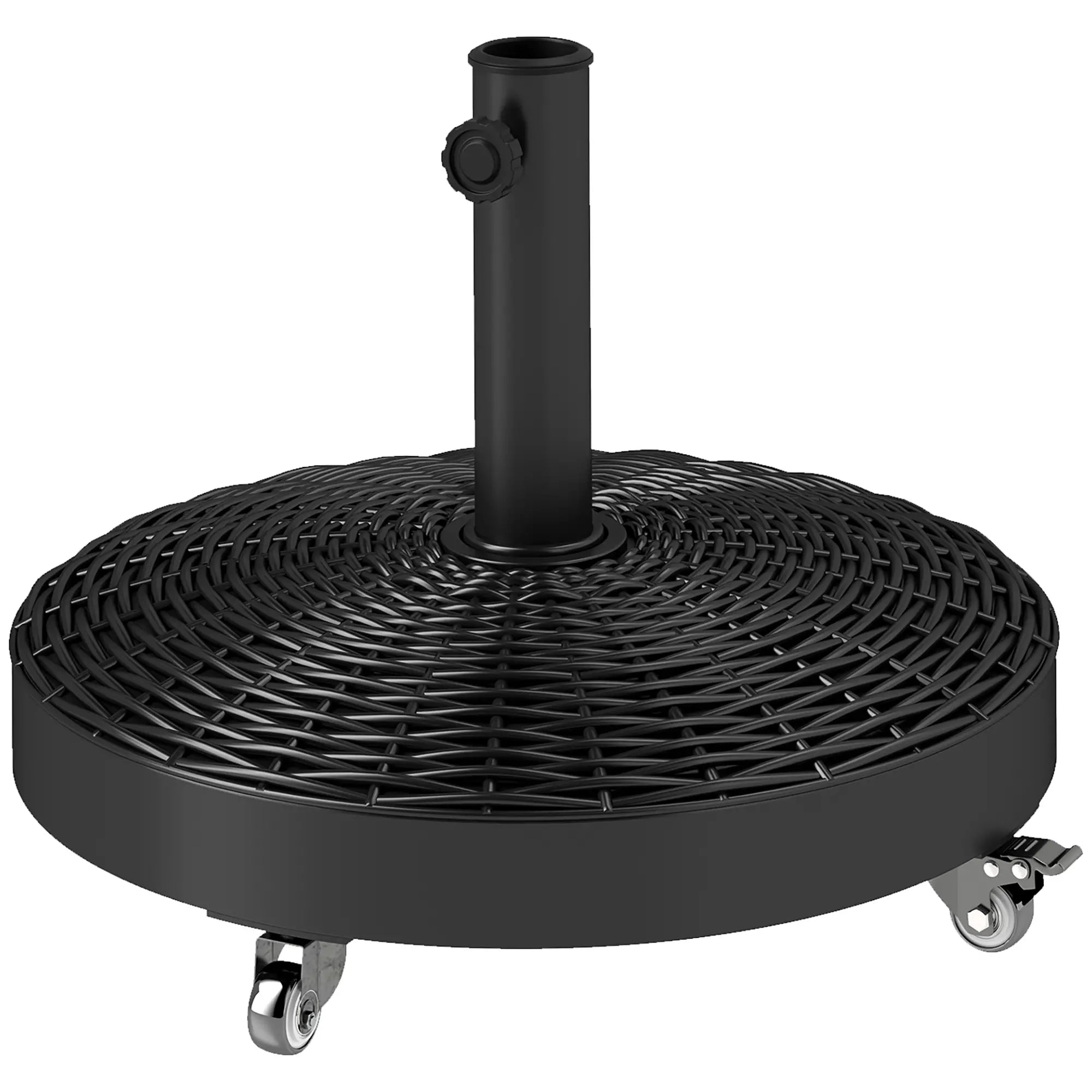 Round Umbrella Base With Wheels, Cement-Filled 55 Lbs, Black Umbrella Bases Black at Gallery Canada
