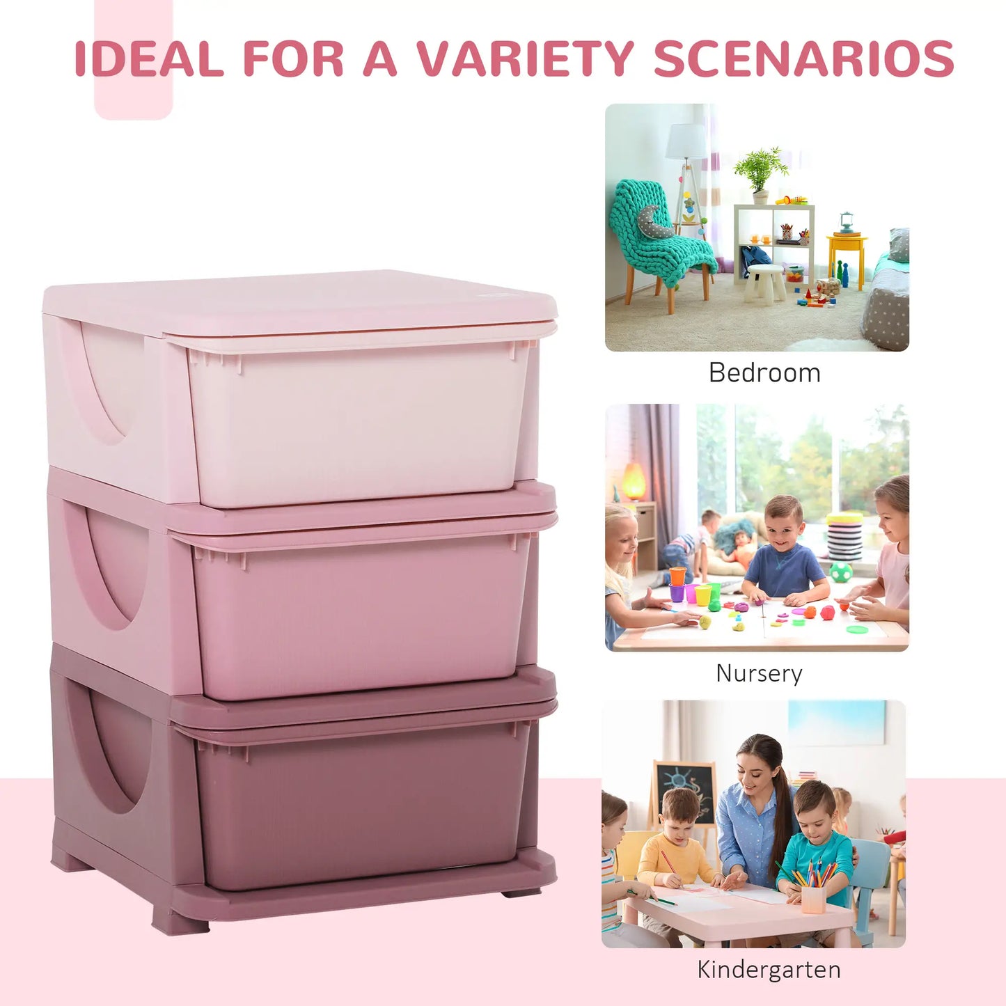 3 Tier Kids Toy Organizer, 3 Plastic Drawers, Pink Baby & Kids Storage at Gallery Canada
