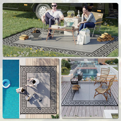 Portable Outdoor Rug, 9' x 12', Waterproof, Reversible, Black and Grey Outdoor Reversible Rugs at Gallery Canada