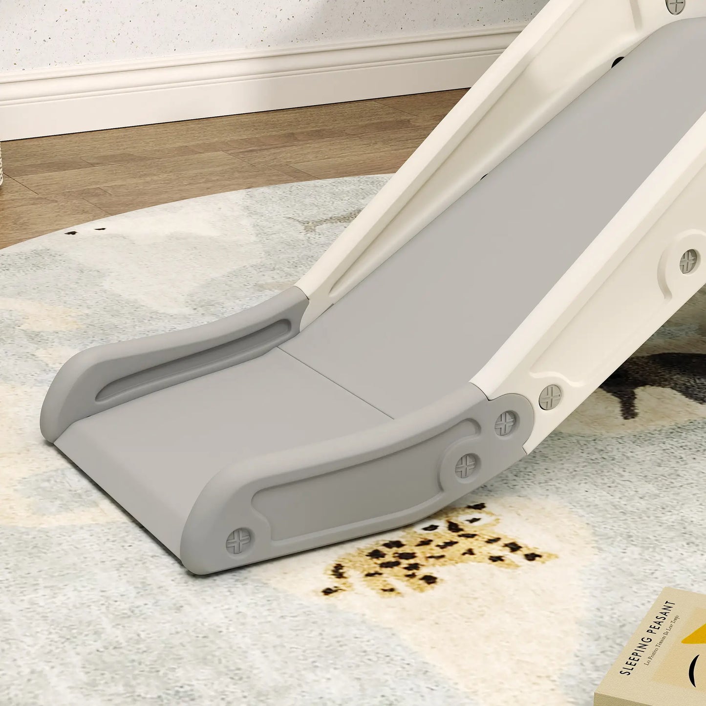 3 in 1 Toddler Slide, Foldable with Basketball Hoop, Climber, Cream White Gym Sets & Swings at Gallery Canada