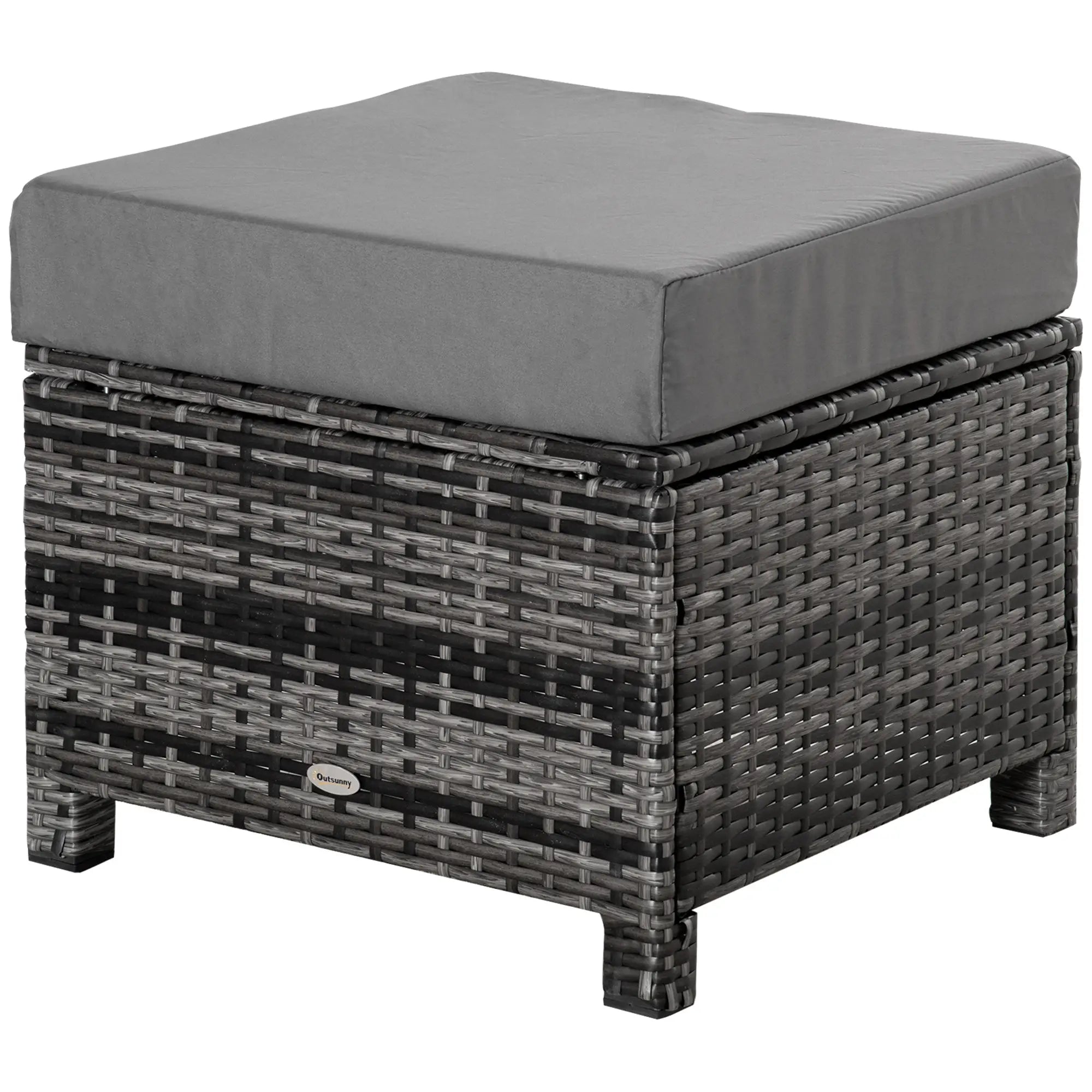 Patio Rattan Ottoman, Outdoor Wicker Footrest with Cushion, Metal Frame, Grey Patio Furniture Sets at Gallery Canada