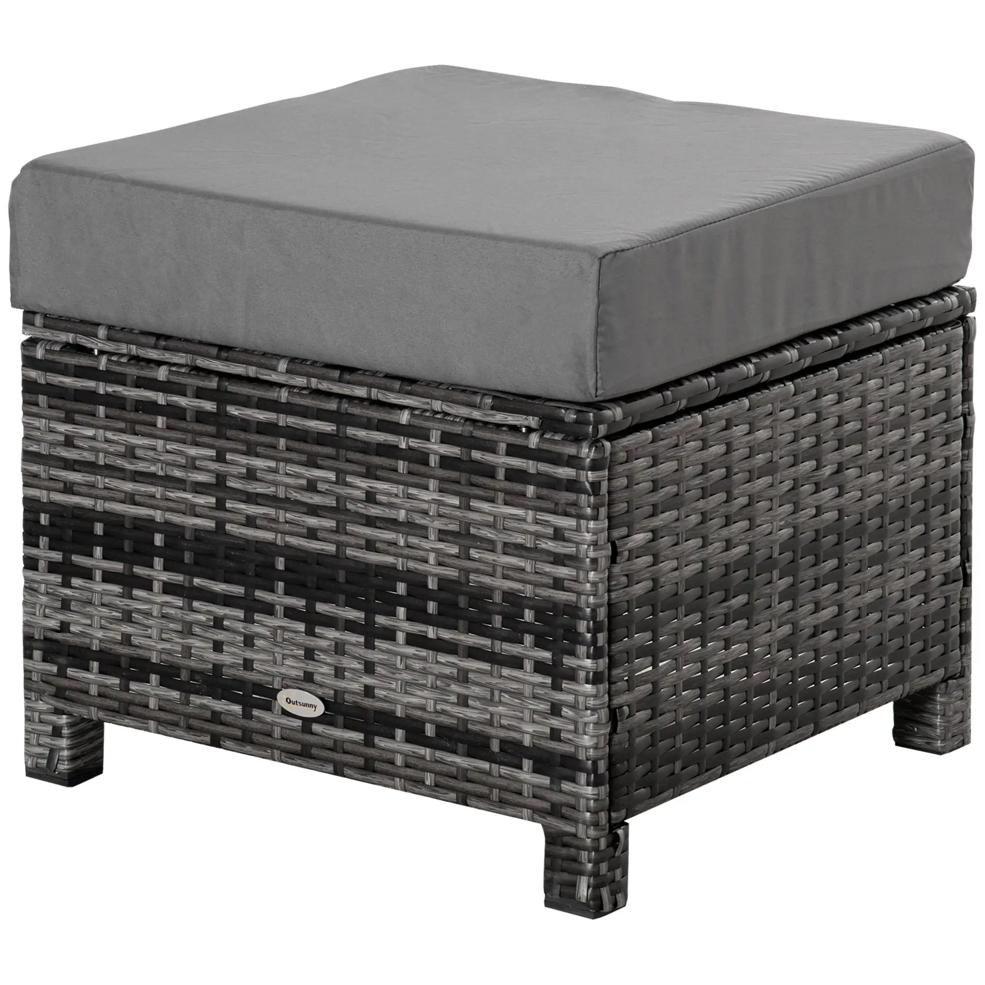 Patio Rattan Ottoman, Outdoor Wicker Footrest with Cushion, Metal Frame, Grey Patio Furniture Sets at Gallery Canada