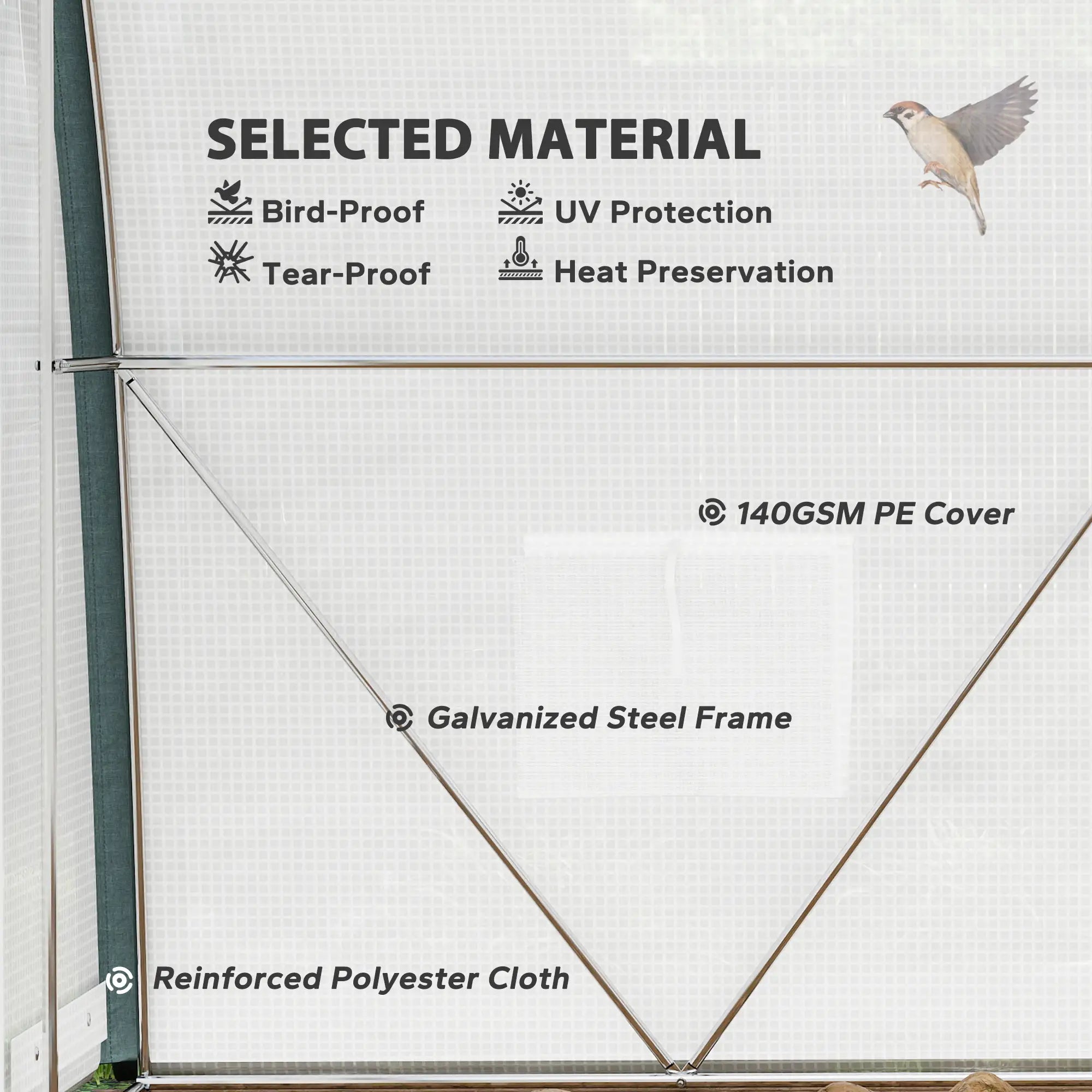 10'x6.6'x6.6' Tunnel Greenhouse, Mesh Door, Windows, Plant Labels, Gloves, White Tunnel Greenhouses at Gallery Canada