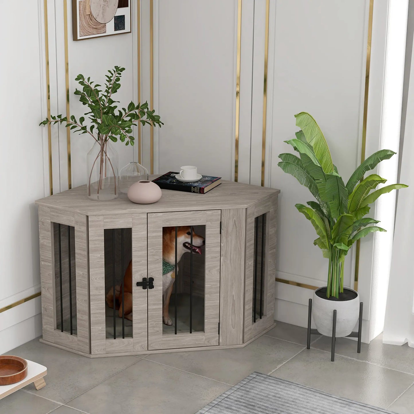 Dog Crate Furniture with Cushion, 41 Inch, Walnut Brown Houses, Kennels & Pens at Gallery Canada