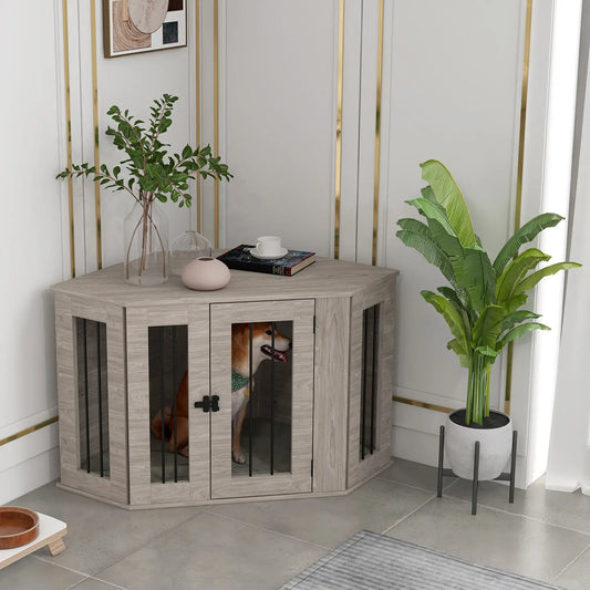 Dog Crate Furniture with Cushion, 41 Inch, Walnut Brown Houses, Kennels & Pens Walnut Brown, White, Cream at Gallery Canada