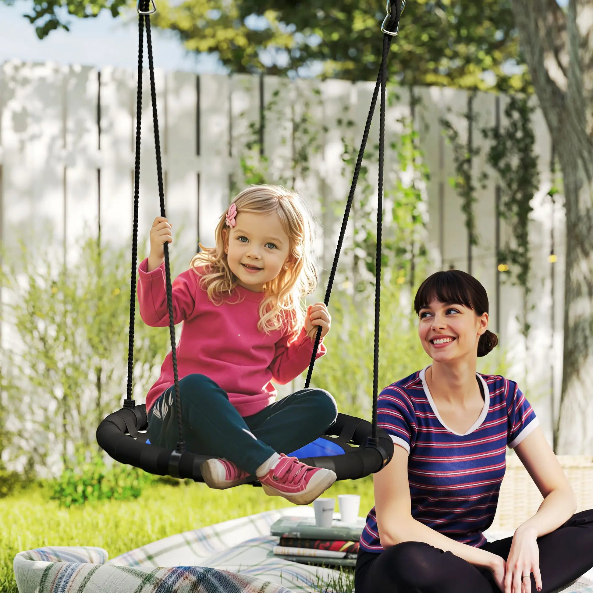 24 Inch Kids Saucer Tree Swing, Adjustable Ropes, Outdoor, Backyard, Blue Gym Sets & Swings at Gallery Canada