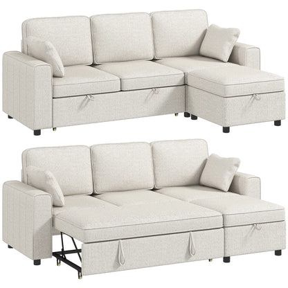 Modular Sectional Sofa Bed With Reversible Ottoman, Beige