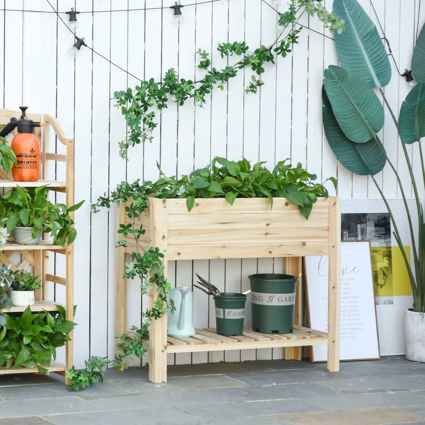 Raised Garden Bed With Legs, Elevated Planter With Shelf, Natural Wood Raised Garden Beds at Gallery Canada