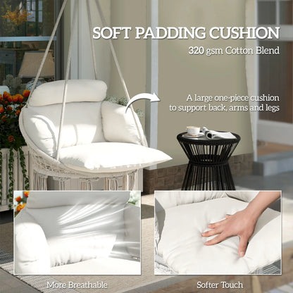 Boho Hammock Chair Swing with Cushion, Chain, Steel Frame, Cream Hammock Swings at Gallery Canada