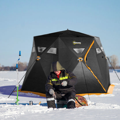 4 Person Insulated Ice Fishing Shelter, Pop-Up Tent with Carry Bag, 2 Doors, Black Ice Fishing Tents at Gallery Canada