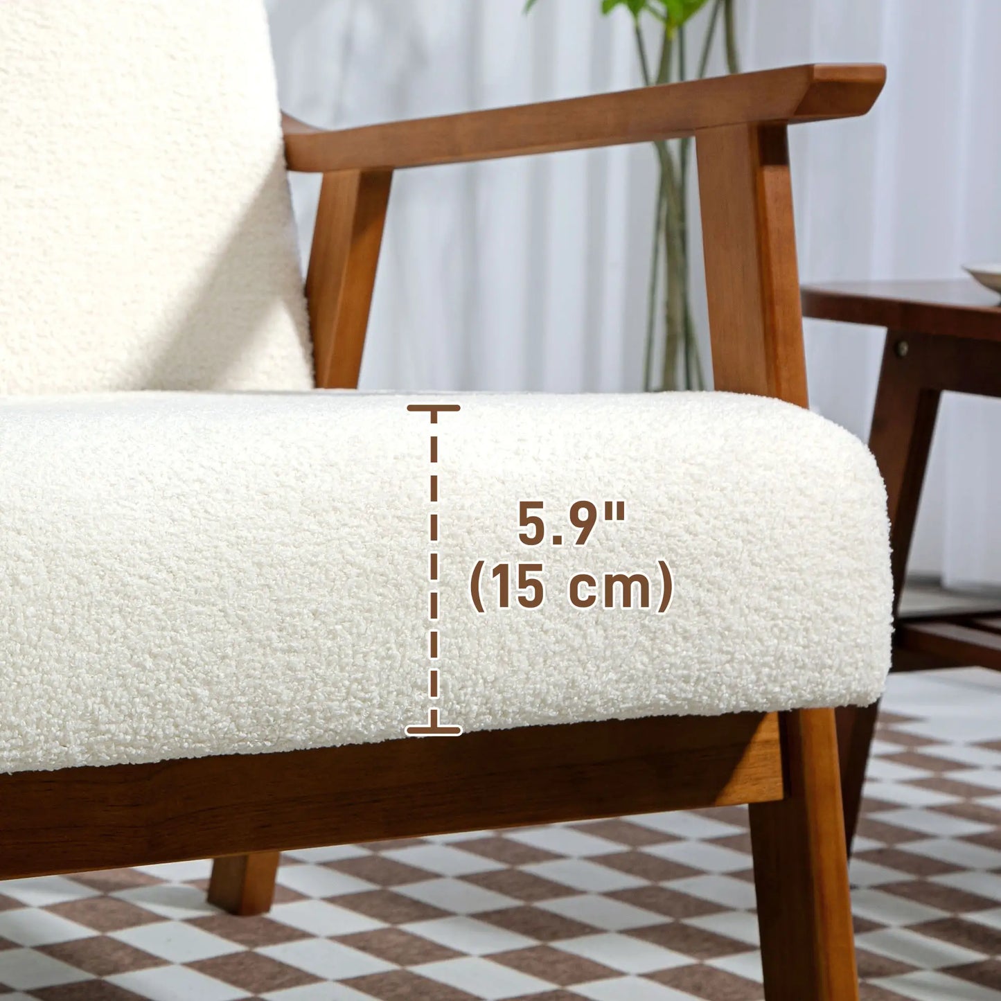 Living Room Chair Boucle Accent Chair for Bedroom with Wide Seat and Thick Padding, White Accent Chairs at Gallery Canada