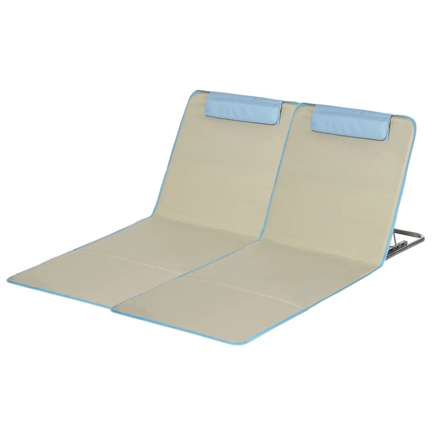 Set of 2 Beach Lounge Chairs, Folding Mat, Adjustable Back, Steel Frame, Beige Beach Accessories Beige at Gallery Canada