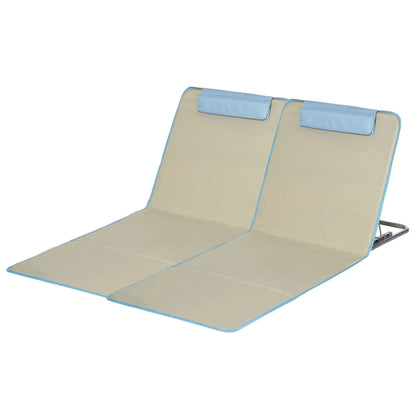 Set of 2 Beach Lounge Chairs, Folding Mat, Adjustable Back, Steel Frame, Beige Beach Accessories Beige at Gallery Canada