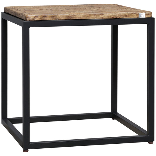 Concrete Side Table with Square Tabletop, Rustic End Table with Wood Grain Pattern and Metal Frame, for Indoor and Outdoor, Natural - Gallery Canada