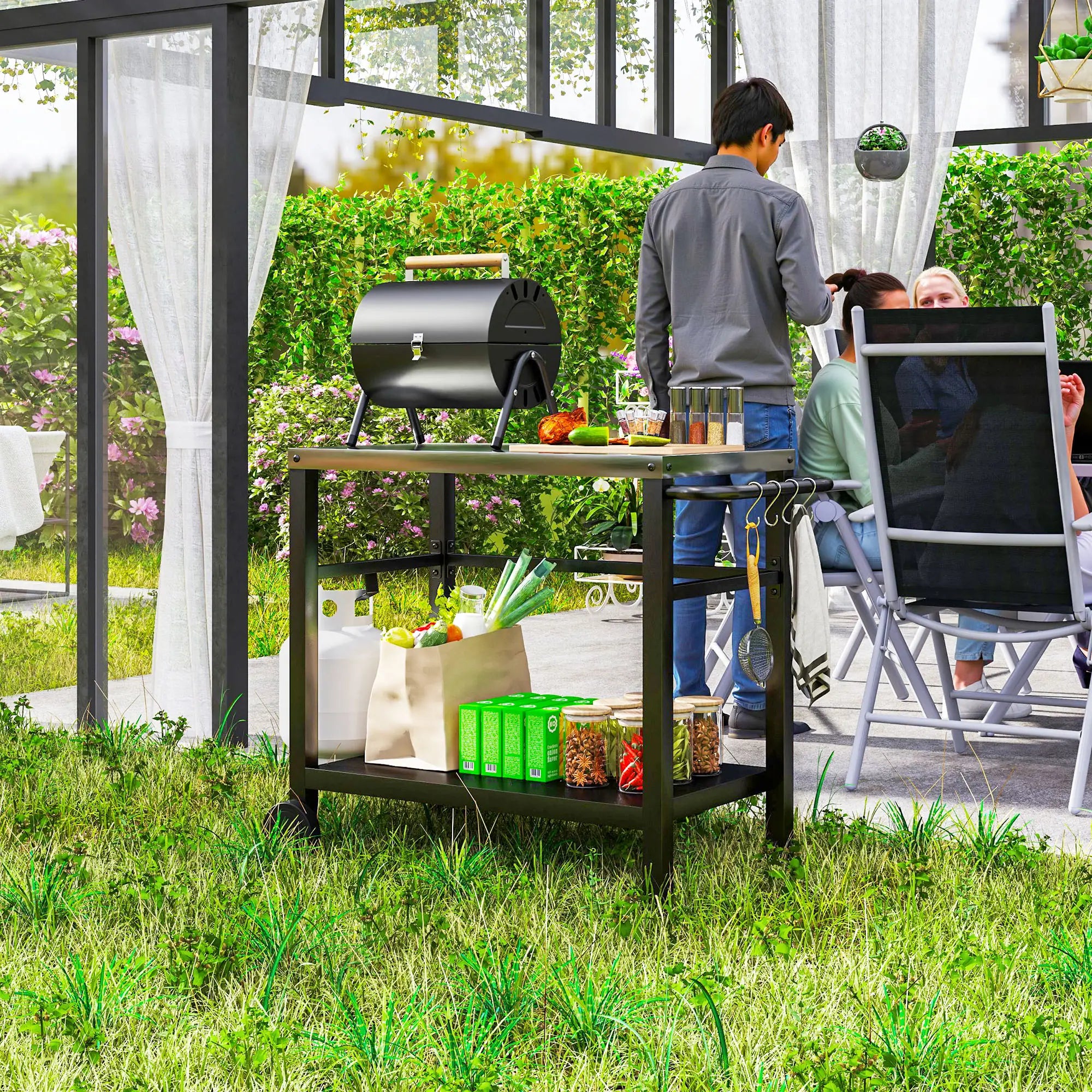 Outdoor Grill Cart, Stainless Steel Tabletop, 2-Shelf, Charcoal Grey Outdoor Grill Carts at Gallery Canada