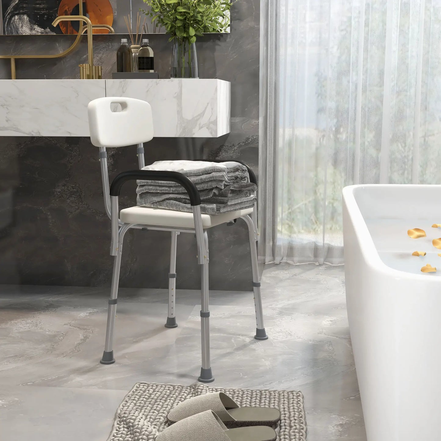 Adjustable Medical Shower Chair with Back, Padded Arms, Non Slip Tub Safety Seat Bath Chairs at Gallery Canada