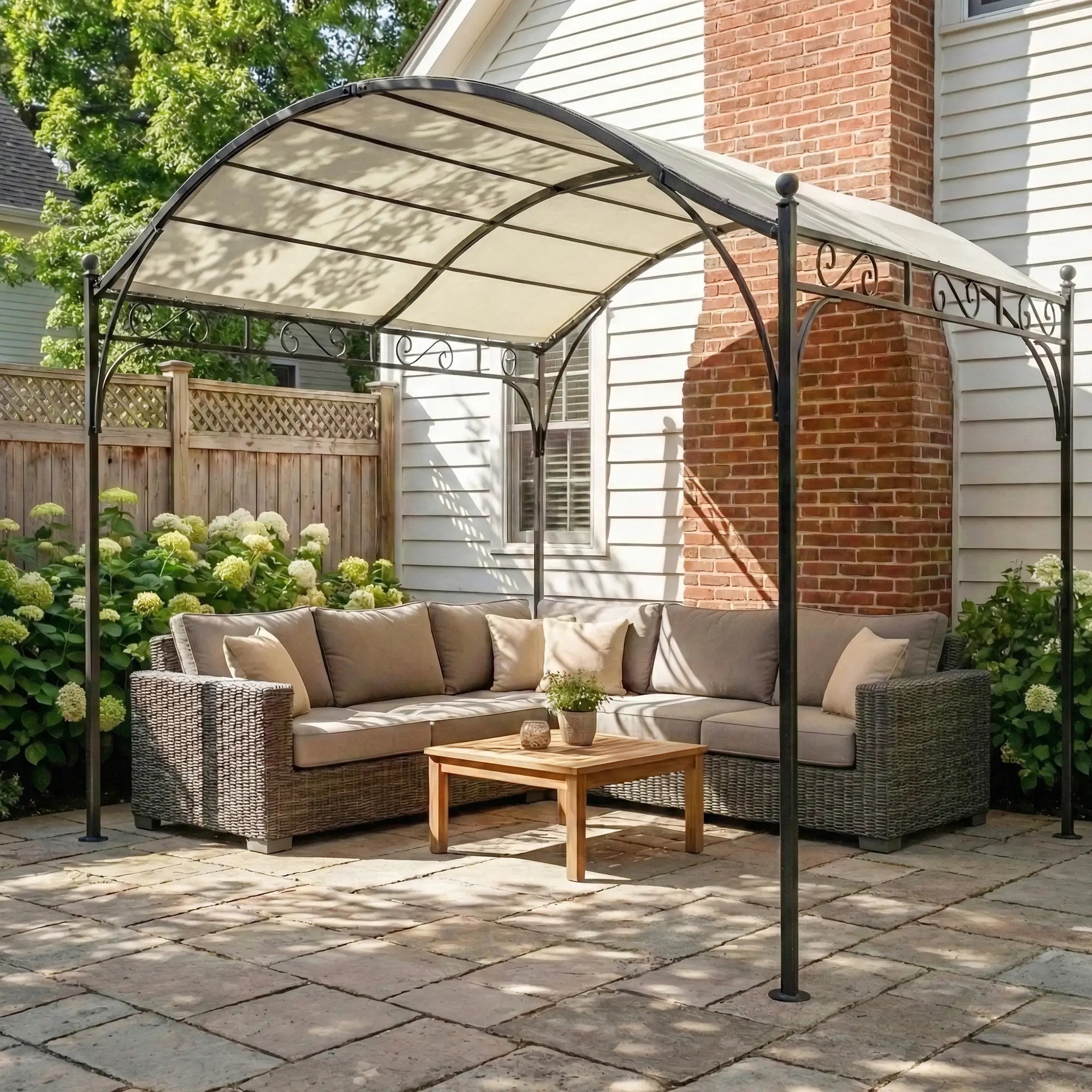 10' x 10' Outdoor Pergola, Galvanized Steel Frame, UV30+ Canopy, Cream White Pergolas at Gallery Canada