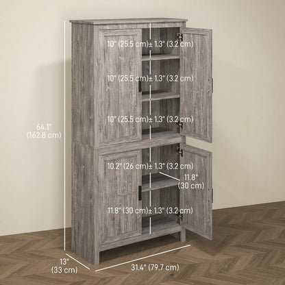 64" Kitchen Pantry Cabinet, 4 Doors, 3 Adjustable Shelves, Charcoal Grey Kitchen Pantry Cabinets at Gallery Canada