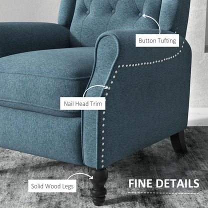Wingback Reclining Chair with Footrest, Button Tufted, Blue