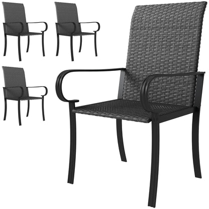 4 Piece PE Rattan Dining Chairs, Steel Frame, Black Patio Chairs Black at Gallery Canada