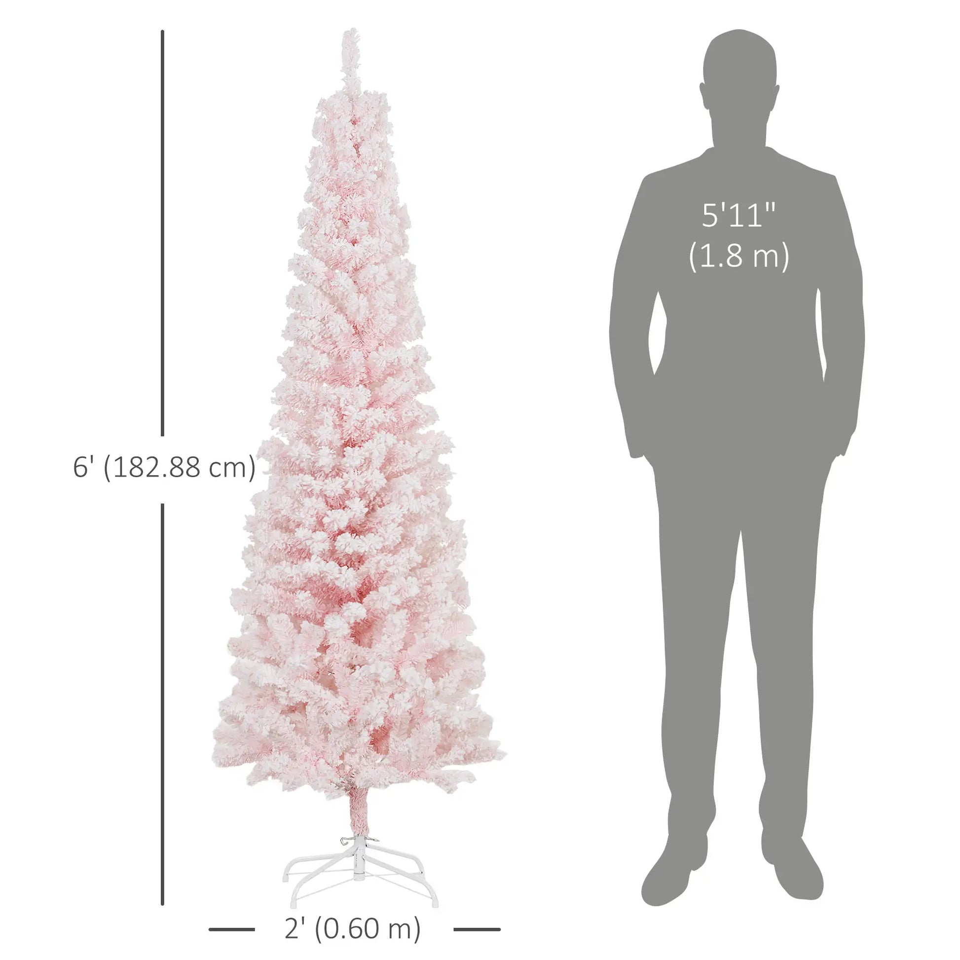 6ft Flocked Pencil Christmas Tree, Realistic Branch Tips, Pink Pencil Christmas Trees at Gallery Canada