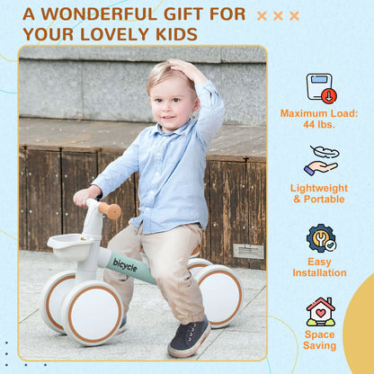 Toddler Balance Bike, Adjustable Seat, Removable Basket, 4 Silent Wheels, Green Riding & Rocking Toys at Gallery Canada