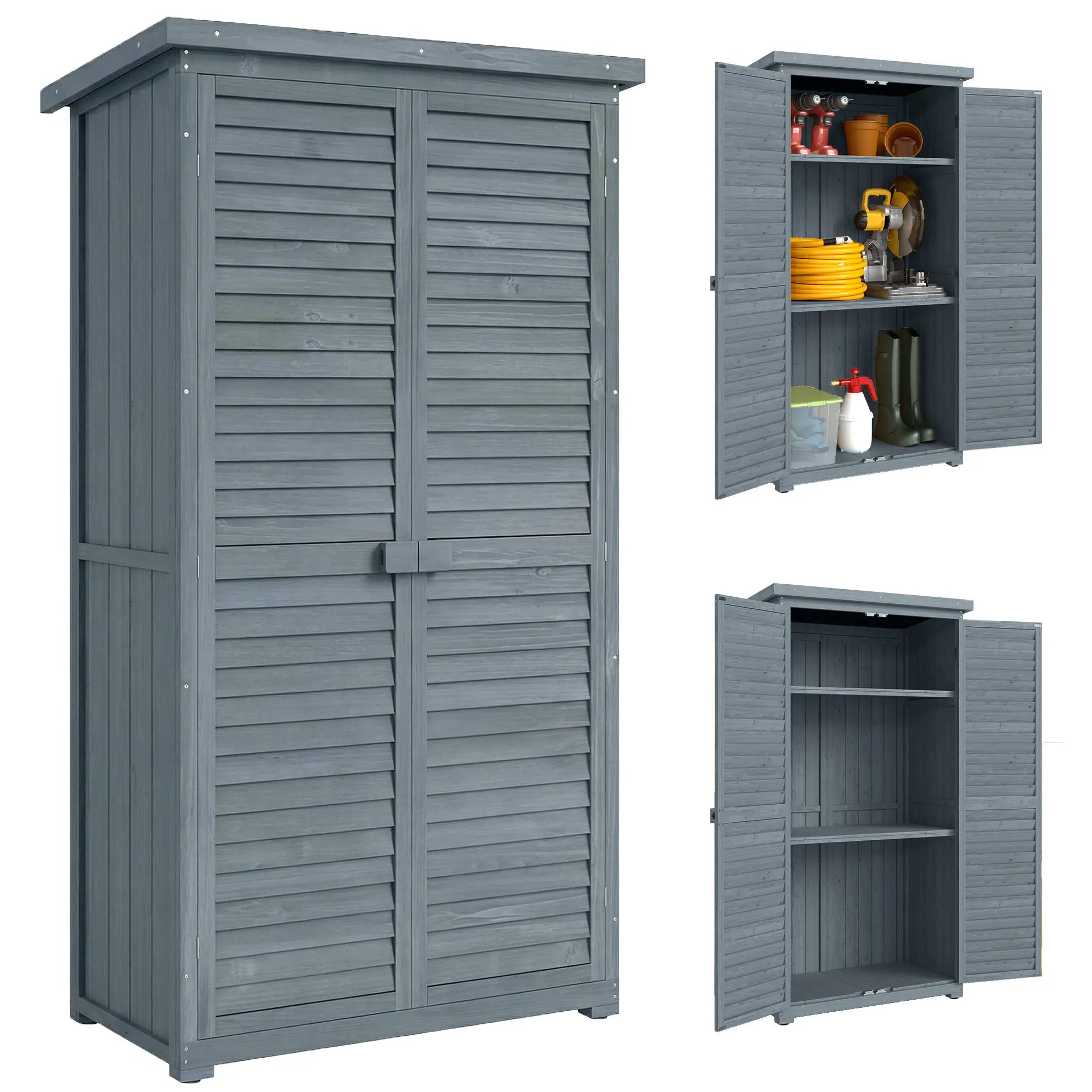 Outdoor Garden Shed, Wooden Tool Storage, 3-Tier Shelves, 34.3