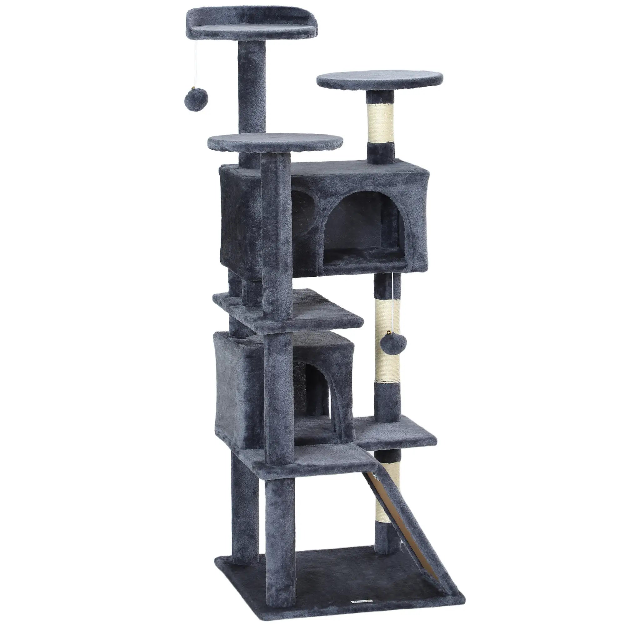 54 Cat Tree, Multi-Level Tower with Scratching Posts, Condos, Dark Grey Cat Towers Dark Grey, Cream White at Gallery Canada