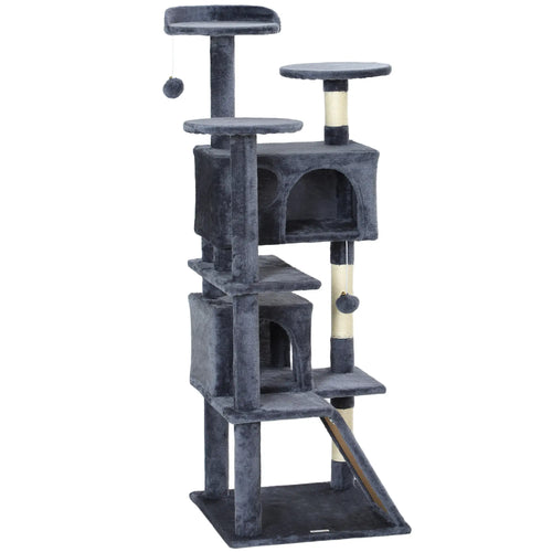 54 Cat Tree, Multi-Level Tower with Scratching Posts, Condos, Dark Grey