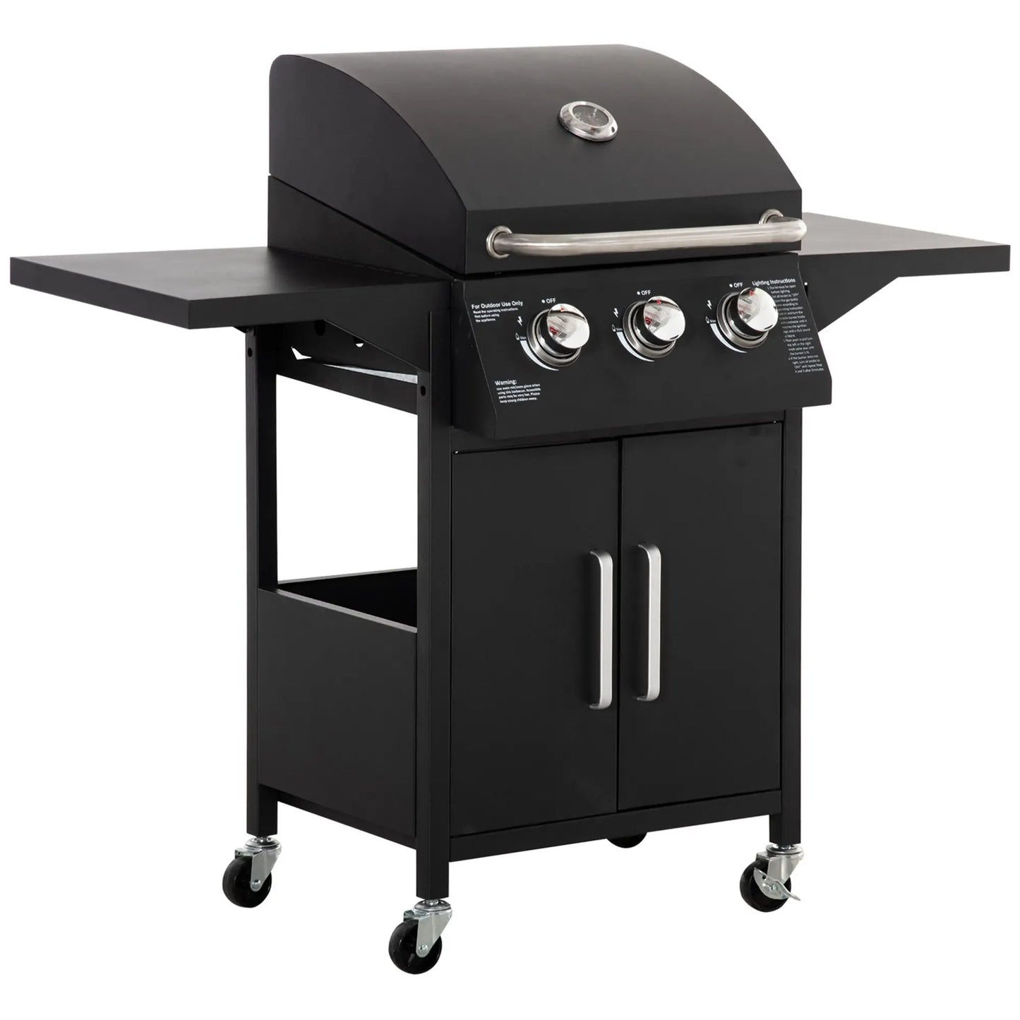3 Burner Portable Gas Grill, With Wheels And Warming Rack, Black Propane Gas Grills Black at Gallery Canada