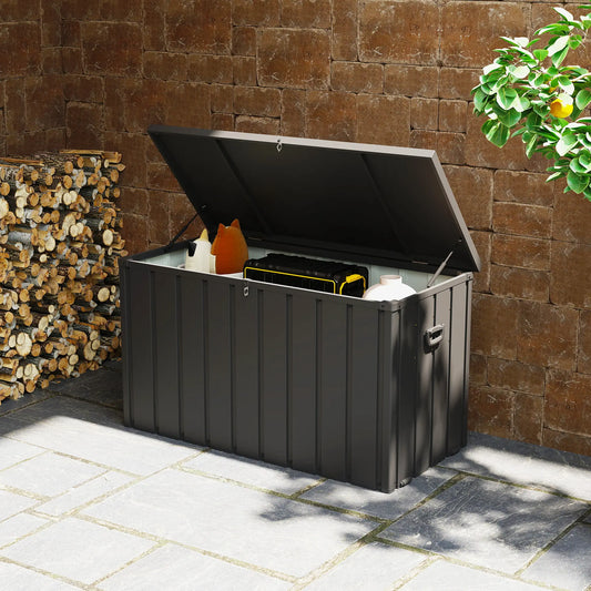 119 Gallon Deck Box, Lockable Galvanised Steel Storage Container, Dark Grey Patio Storage Boxes Dark Grey at Gallery Canada