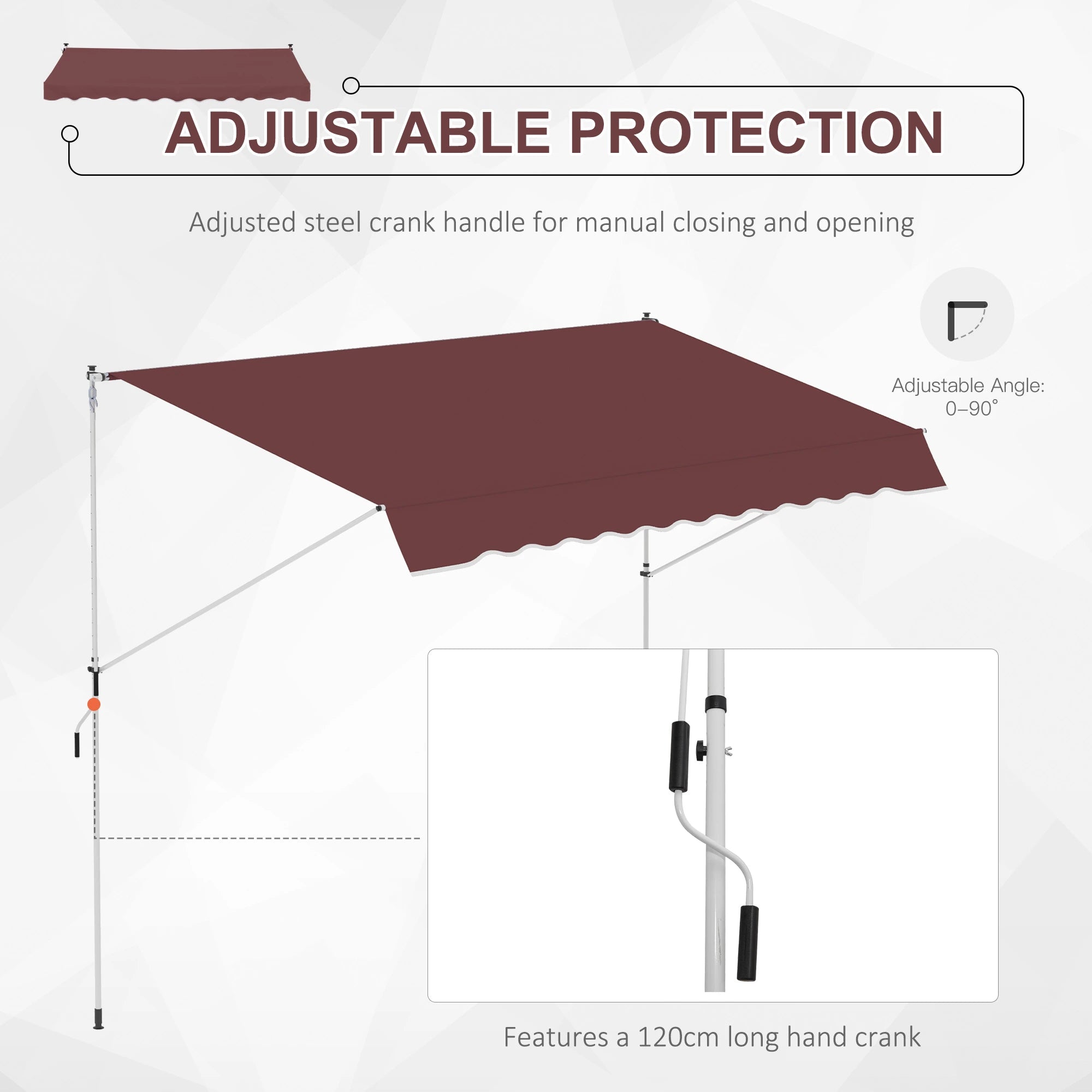 10x5ft Retractable Sun Shade Canopy, 5.6-9.2ft Pole, Wine Red Patio Awnings at Gallery Canada