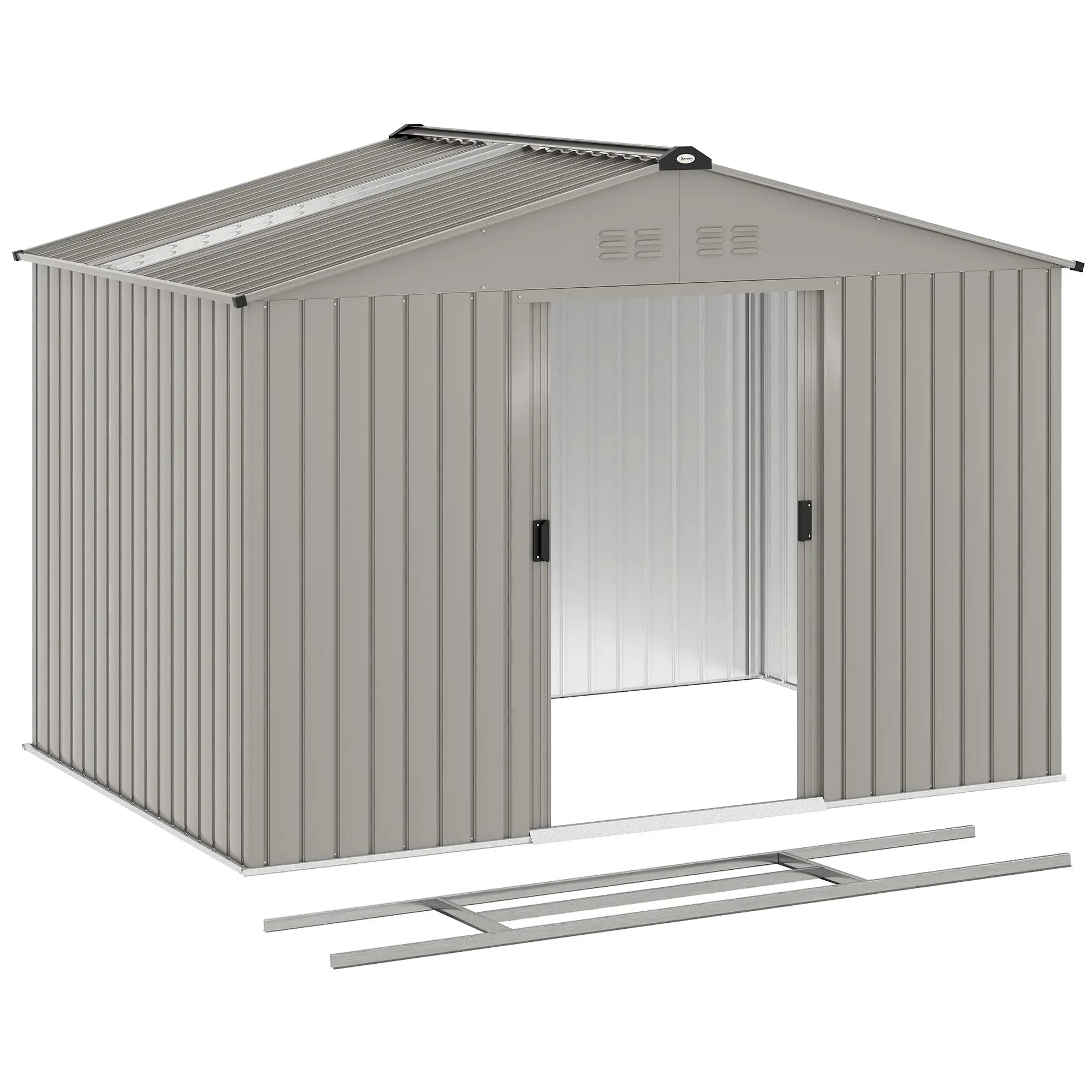 9.1' x 6.4' x 6.3' Garden Storage Shed with Foundation Kit, Double Doors, Grey Sheds at Gallery Canada