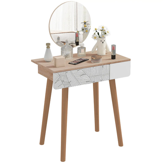 Vanity Desk With Mirror, Drawer, Adjustable Height, Wood Legs, Oak Dressing & Vanity Tables Oak, White at Gallery Canada