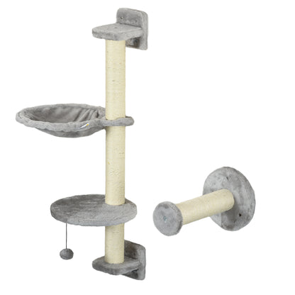 4PCs Cat Wall Shelves with Hammock, Scratching Post, Ladder, Steps, Platforms, Toy Balls, Grey at Gallery Canada