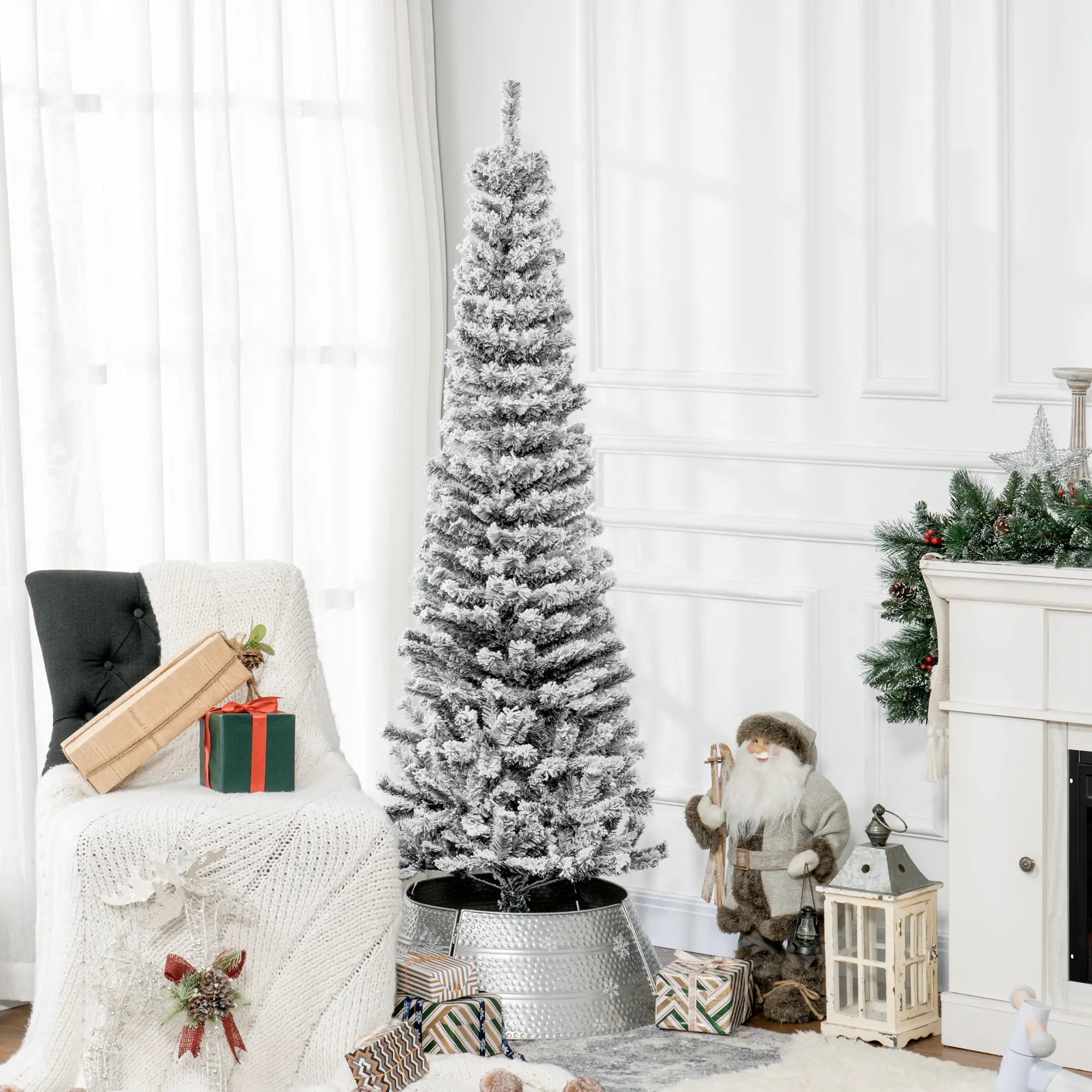 6ft Flocked Pencil Christmas Tree, Realistic Branch Tips, Black Pencil Christmas Trees at Gallery Canada