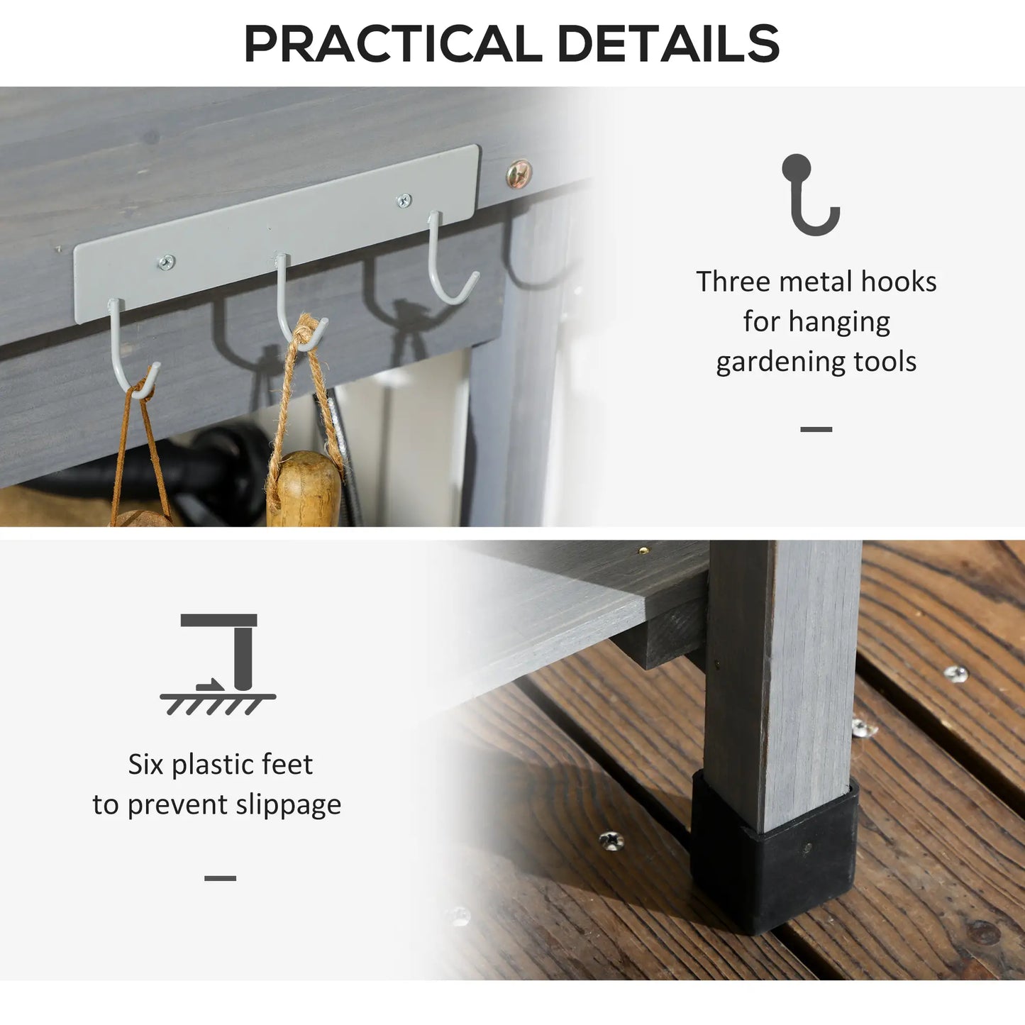 Potting Bench Table, Garden Workstation, 45.3" x 17.7" x 48.4", Grey Potting Benches & Tables at Gallery Canada