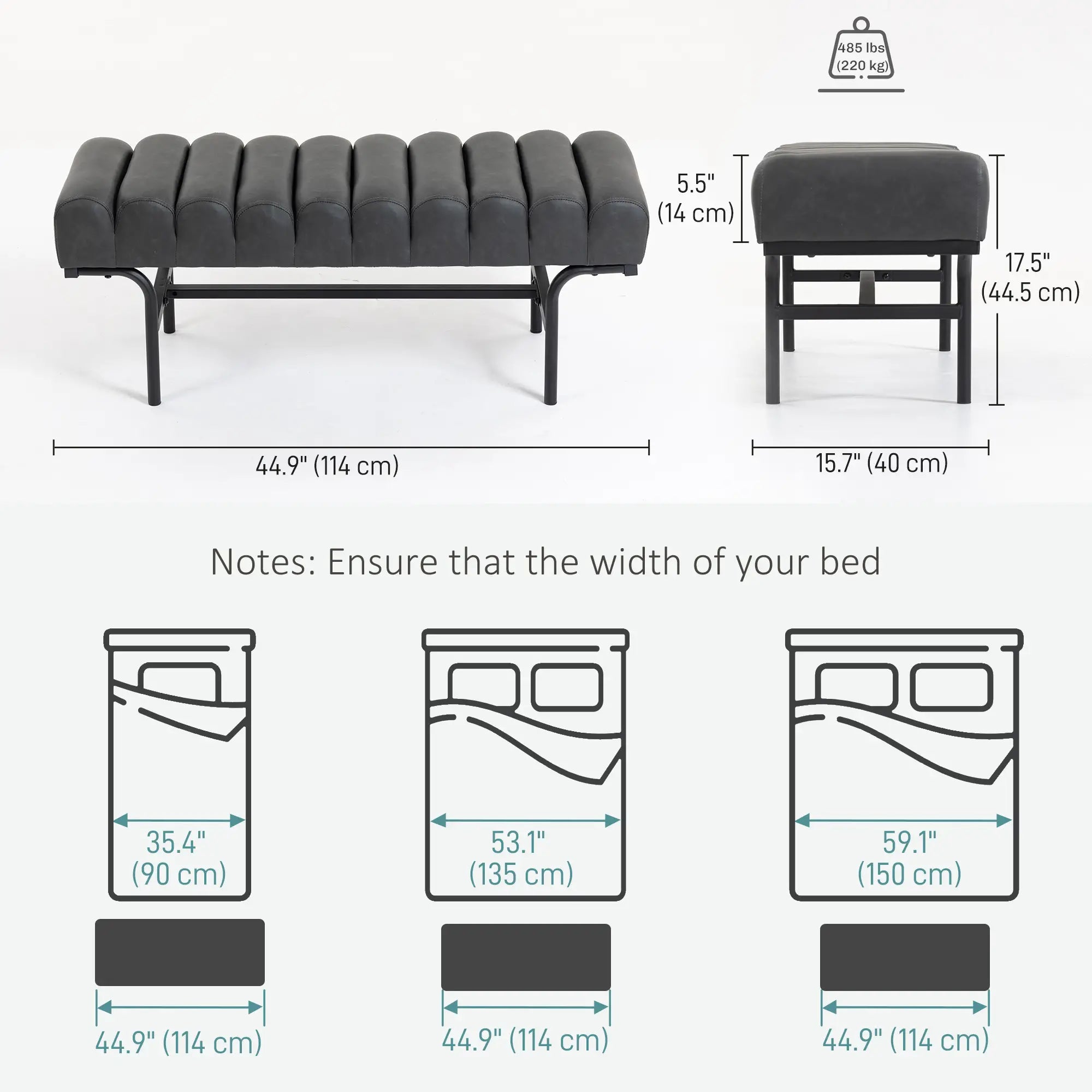 PU Leather Bedroom Bench, Cylindrical Seat, Metal Legs, Black Storage Ottomans & Benches at Gallery Canada