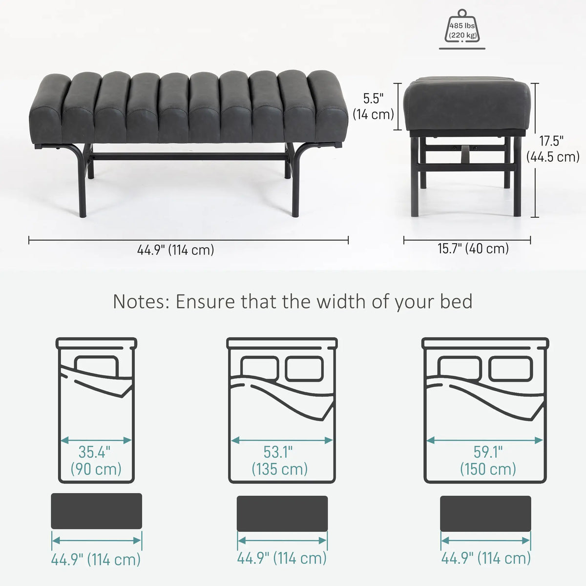 PU Leather Bedroom Bench, Cylindrical Seat, Metal Legs, Black Storage Ottomans & Benches at Gallery Canada
