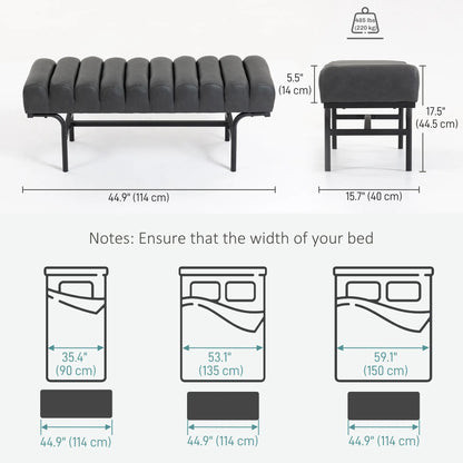 PU Leather Bedroom Bench, Cylindrical Seat, Metal Legs, Black Storage Ottomans & Benches at Gallery Canada