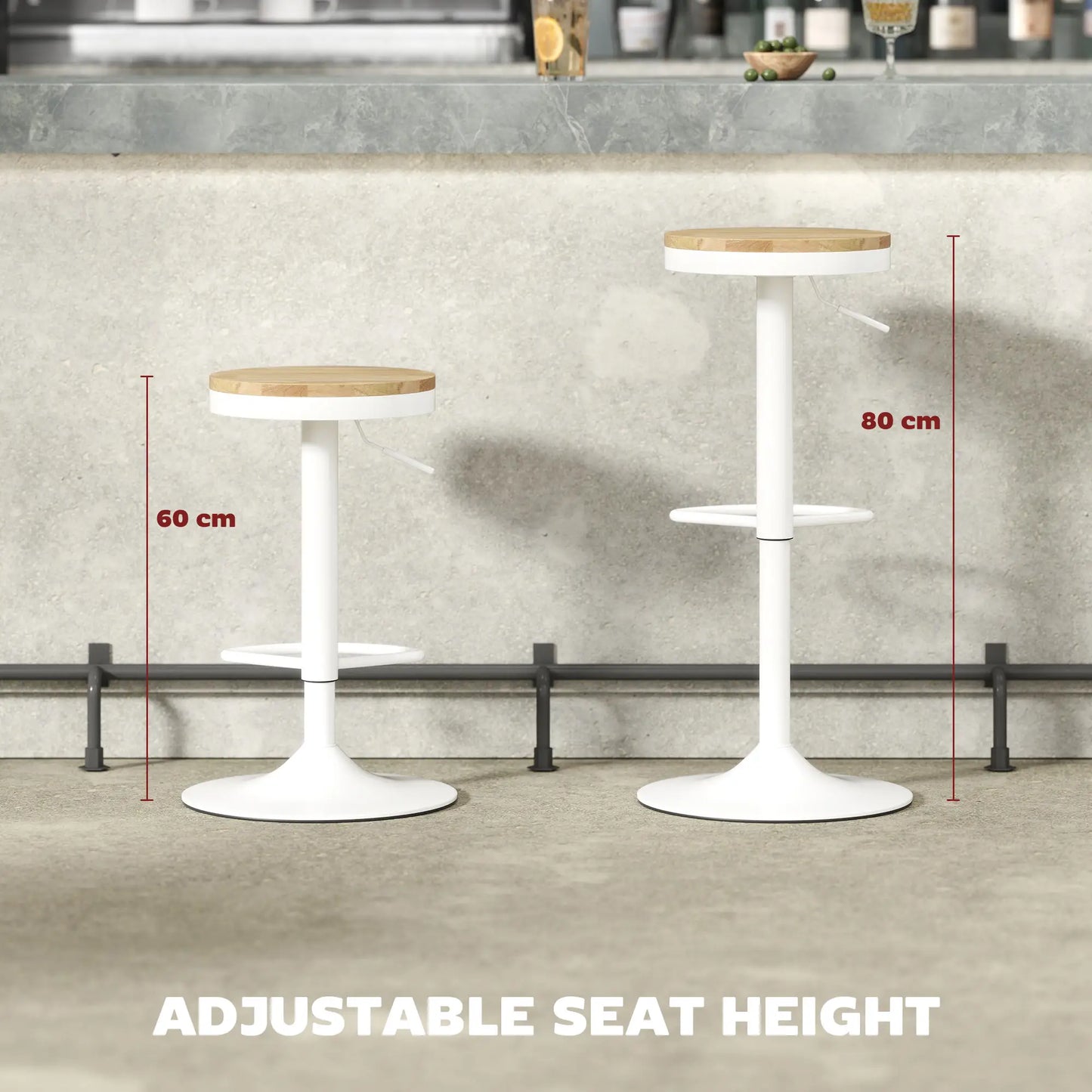 Swivel Bar Stools Set of 2, Adjustable Height, Natural Wood, White Bar Stools at Gallery Canada