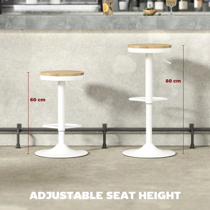 Swivel Bar Stools Set of 2, Adjustable Height, Natural Wood, White Bar Stools at Gallery Canada