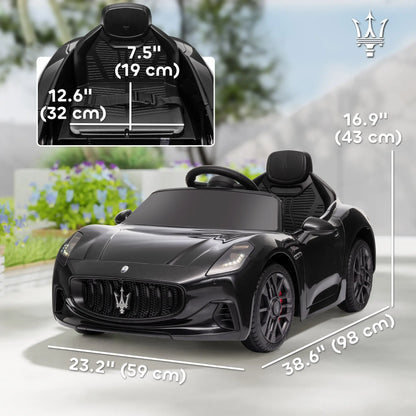 12V Maserati Kids Electric Car, Remote Control, LED Lights, MP3, Black Electric Toy Cars at Gallery Canada